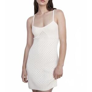 Mango Cotton Knitted Dress with Lace Details Off White NWT Size 6/Medium